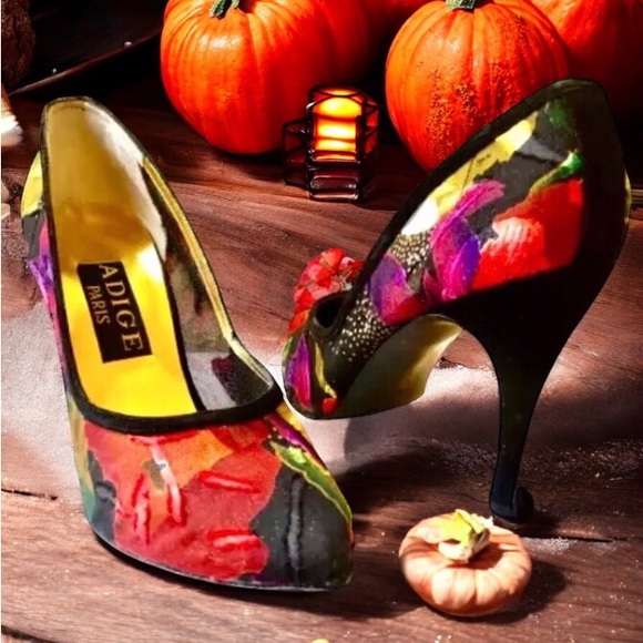 Adige Paris Vintage 80's Pump Heels MESH Fabric Patches Suede Spain sz 8 - Picture 3 of 15